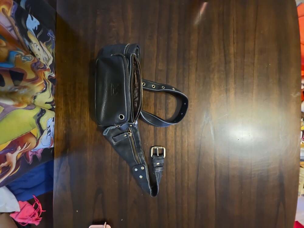 Laoshizi Genuine Leather Multi-Pocket Waist Fanny Pack Crossbody Sling Bag